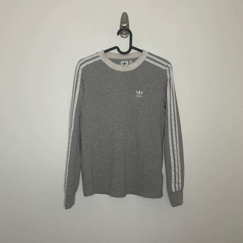 Adidas Originals 3-Stripes Long Sleeve Tee Heather Gray Sz XS
